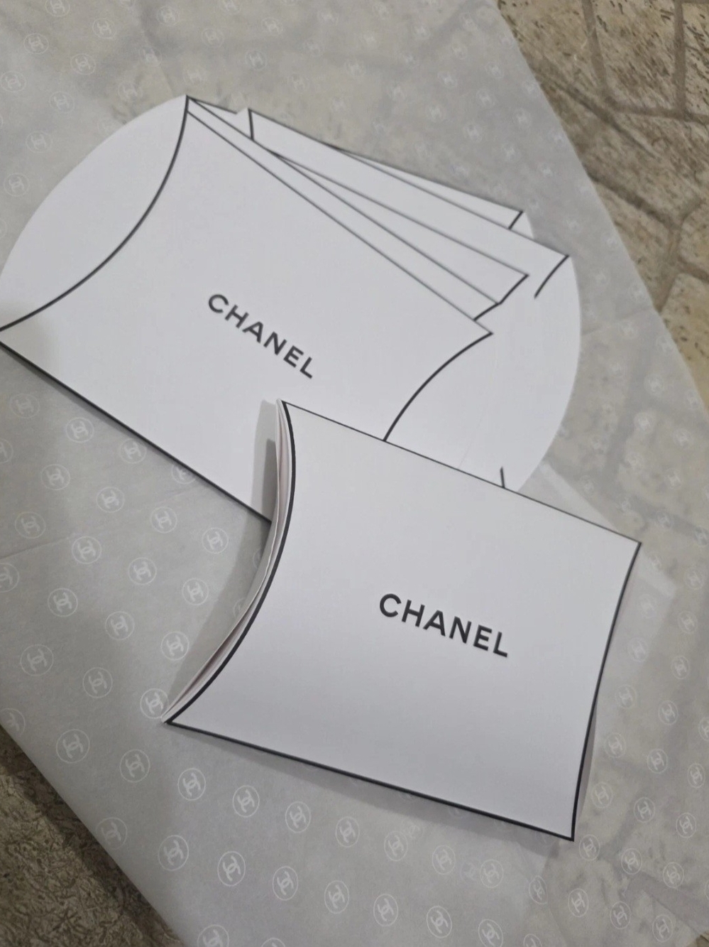 CHANEL White and Black Pillow Favor Boxes - Luxury Gift Wrap